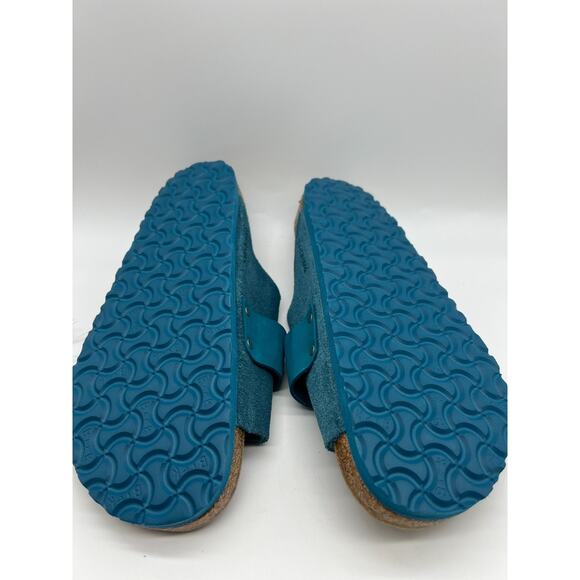 Birkenstock Kyoto Suede Leather Deep Turquoise Slides Men's Size 11/ EUR 44 - Picture 4 of 12